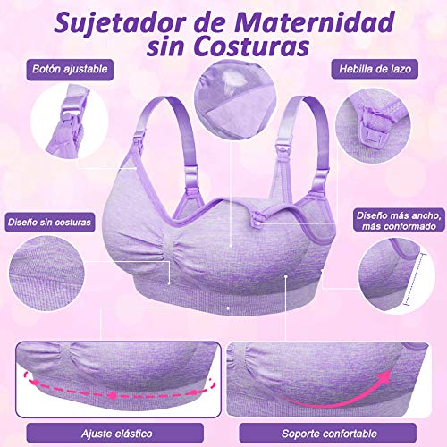 Rovtop 3 PCS Sujetador de Lactancia para Mujer de Sujetador de Maternidad sin Costuras Hebilla Acolchada y Extendida (M)
