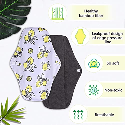 Rovtop Compresas Reutilizables, 10 Forros de Salvaslip Reutilizable, Toallas Sanitarias de Tela Para Mujeres Durante La Menstruación, Con Capa Absorbente de Carbón de Bambú,Multicolor