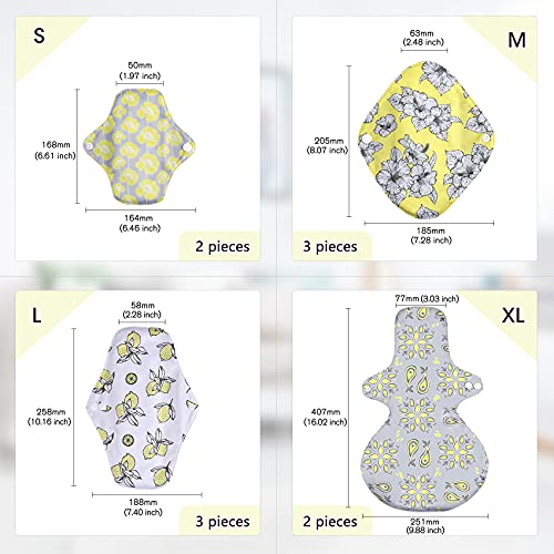Rovtop Compresas Reutilizables, 10 Forros de Salvaslip Reutilizable, Toallas Sanitarias de Tela Para Mujeres Durante La Menstruación, Con Capa Absorbente de Carbón de Bambú,Multicolor