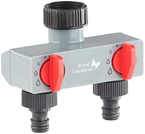 Royal Gardineer Distributore di tubi: Distributore d'acqua regolabile a 2 Vie per l'irrigazione del giardino (Distributore d'acqua giardino)
