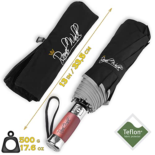 Royal Walk Paraguas Plegable Antiviento para Hombre y Mujer Apertura y Cierre Automático, Compacto y Fuerte, Mango de Madera Real de Lujo, Paraguas Resistente al Viento Reflectante con Doble Cubierta
