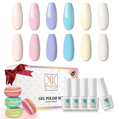 RSTYLE Esmaltes Permanentes para Uñas, Esmaltes Semipermanentes Pastel 6 Colores Pintauñas Kit Gel Nail Polish Soak Off UV LED para Manucira Profesional Macaron 5ml