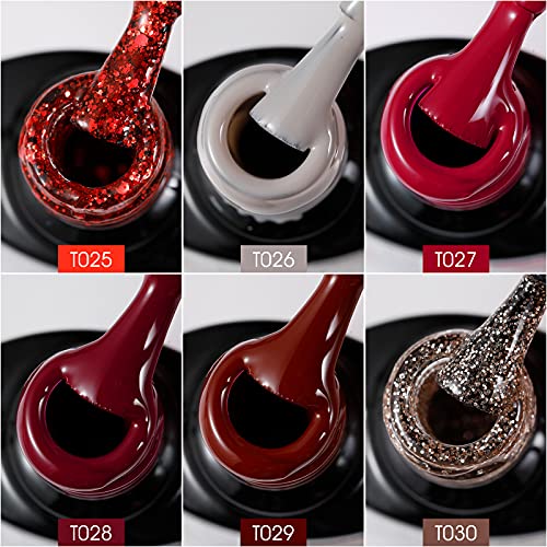 RSTYLE Esmaltes Permanentes para Uñasen Gel UV LED, 6 Colores 10ml Kit Esmaltes de Uñas Gel Soak Off para Manicura Rojo
