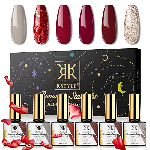 RSTYLE Esmaltes Permanentes para Uñasen Gel UV LED, 6 Colores 10ml Kit Esmaltes de Uñas Gel Soak Off para Manicura Rojo