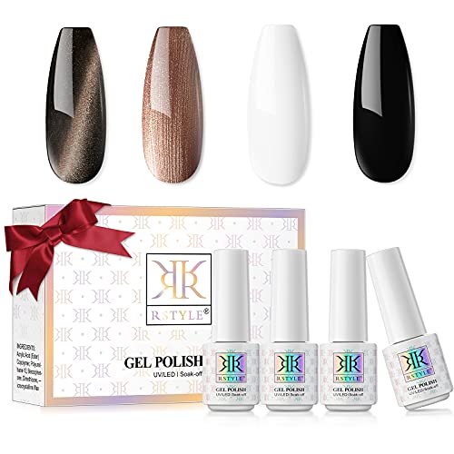 RSTYLE Esmaltes Semipermanentes, 4 Colores Esmaltes Pintauñas Permanentes para Uñas Kit Gel Nail Polish Set Esmaltes en Gel Manicura Soak off UV LED 5ml Negro