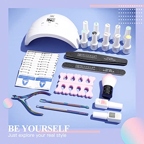 RSTYLE Kit Lampara UñAs Semipermanentes,Esmaltes Semipermanentes UñAs de Gell Macaron Color 6 Pcs ,Lampara UV/LED 36w Base Coat Top Coat Set Manicura UñAs Acrilicas Completo Secador de uñas