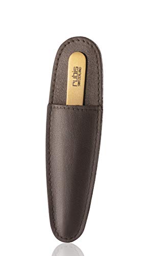 Rubis Pinzas de acero inoxidable oblicuo doradas – Pinzas de cejas con estuche marrón