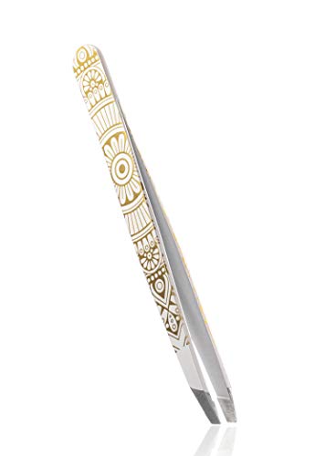 Rubis Pinzas oblicuas – Pinzas profesionales para cejas, mandala dorada