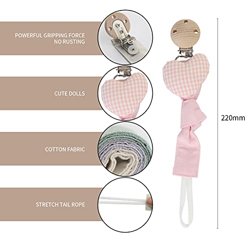 RUBY 2PCS Cadena Chupete Bebe Kit Portachupete Bebe Set Porta Chupetes Ganchillo,Chupetero Tela con Pinza Chupetero de Madera de Haya Natural,Regalo Bebe(Amor-2)