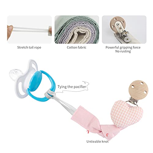RUBY 2PCS Cadena Chupete Bebe Kit Portachupete Bebe Set Porta Chupetes Ganchillo,Chupetero Tela con Pinza Chupetero de Madera de Haya Natural,Regalo Bebe(Amor-2)