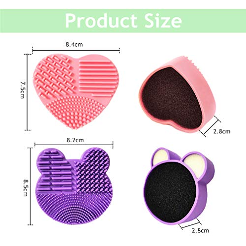 RuiChy 2 Piezas Limpiador de Brochas de Maquillaje, 2 en 1 Silicona Almohadilla de Limpieza con Esponja de Eliminación de Color por Cambio de Color de Pincel Seco y Limpieza en Húmedo
