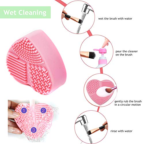 RuiChy 2 Piezas Limpiador de Brochas de Maquillaje, 2 en 1 Silicona Almohadilla de Limpieza con Esponja de Eliminación de Color por Cambio de Color de Pincel Seco y Limpieza en Húmedo