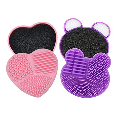 RuiChy 2 Piezas Limpiador de Brochas de Maquillaje, 2 en 1 Silicona Almohadilla de Limpieza con Esponja de Eliminación de Color por Cambio de Color de Pincel Seco y Limpieza en Húmedo