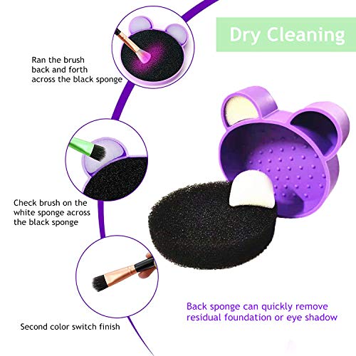 RuiChy 2 Piezas Limpiador de Brochas de Maquillaje, 2 en 1 Silicona Almohadilla de Limpieza con Esponja de Eliminación de Color por Cambio de Color de Pincel Seco y Limpieza en Húmedo