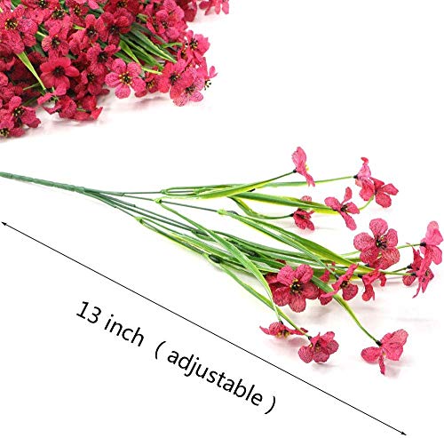Ruiuzioong Flores artificiales de color violeta para exteriores, resistentes a los rayos UV, 6 unidades, no se decoloran, plantas de plástico sintético, decoración del hogar (rojo rosa)