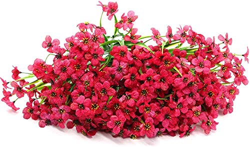 Ruiuzioong Flores artificiales de color violeta para exteriores, resistentes a los rayos UV, 6 unidades, no se decoloran, plantas de plástico sintético, decoración del hogar (rojo rosa)