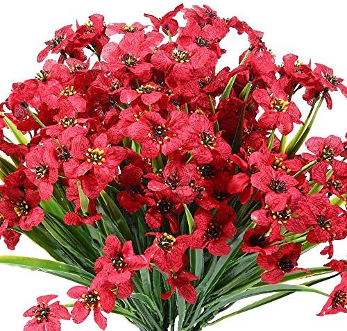 Ruiuzioong Flores artificiales de color violeta para exteriores, resistentes a los rayos UV, 6 unidades, no se decoloran, plantas de plástico sintético, decoración del hogar (rojo rosa)