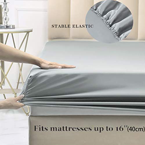 SaDiao Juego de Ropa de Cama de 4 Piezas, Suave Microfibra cepillada, Bolsillos Profundos con sábana Bajera, Hoja Plana con 2 Fundas de Almohada, Pliegues, Antimanchas (137cm×190cm, Gris)