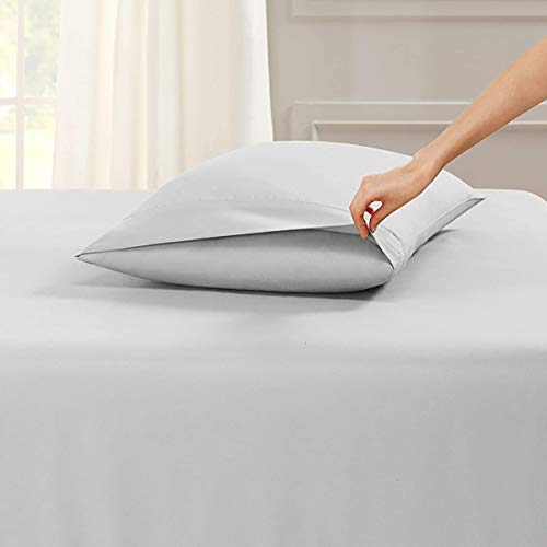 SaDiao Juego de Ropa de Cama de 4 Piezas, Suave Microfibra cepillada, Bolsillos Profundos con sábana Bajera, Hoja Plana con 2 Fundas de Almohada, Pliegues, Antimanchas (137cm×190cm, Gris)
