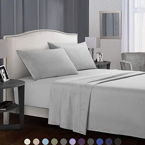 SaDiao Juego de Ropa de Cama de 4 Piezas, Suave Microfibra cepillada, Bolsillos Profundos con sábana Bajera, Hoja Plana con 2 Fundas de Almohada, Pliegues, Antimanchas (137cm×190cm, Gris)