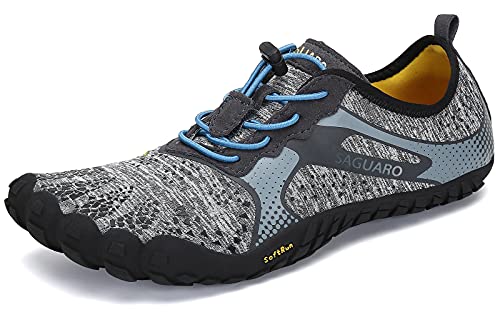 SAGUARO Hombre Mujer Zapatillas Barefoot Minimalistas Calzado de Training Ligeras Cómodas para Caminar Senderismo Ciclismo Trail Running Trekking Playa Agua Exterior Interior, Moneda Gris, 39
