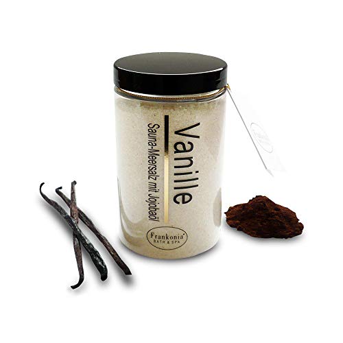 Sal exfoliante para sauna – vainilla 400 g – Sal marina con aceite de jojoba vitamina E Body Scrub – Exfoliante para ducha y cuerpo para todos los tipos de piel – Vegano – Sin parabenos