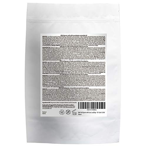 Sal Inglesa de Baño con Aceite Esencial de Eucalipto - 3kg - Sal de Epsom - Cristales de Sulfato de Magnesio para Aliviar el Dolor Muscular - Cuidado de la Piel - Relajación Muscular - Buen Sueño