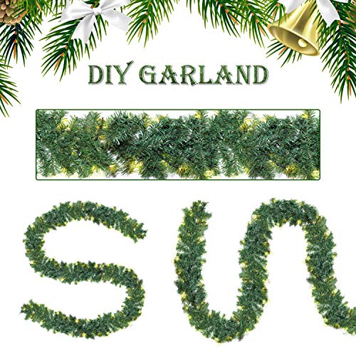 SALCAR Guirnalda de Navidad Verde, Guirnalda de Abeto Decoradas 200 Luces LED para Chimeneas Escaleras Puertas, 5m