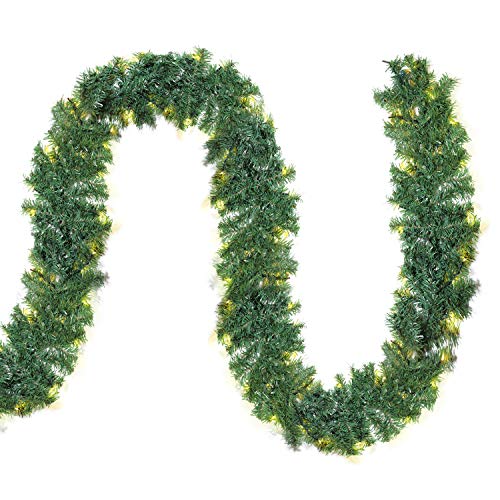 SALCAR Guirnalda de Navidad Verde, Guirnalda de Abeto Decoradas 200 Luces LED para Chimeneas Escaleras Puertas, 5m