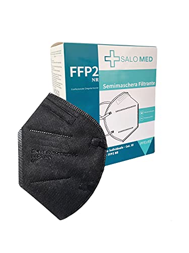 SALO MED 20 máscaras FFP2 negras – Certificado CE 2841 – Envasadas individualmente – Máscara de 5 capas – Protección con filtrado BFE > 99% – Caja de 20 unidades