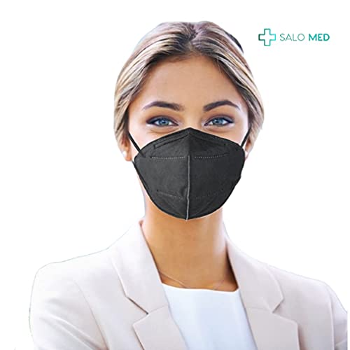 SALO MED 20 máscaras FFP2 negras – Certificado CE 2841 – Envasadas individualmente – Máscara de 5 capas – Protección con filtrado BFE > 99% – Caja de 20 unidades