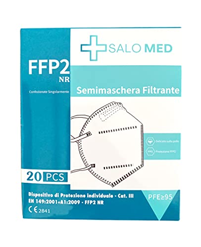 SALO MED 20 máscaras FFP2 negras – Certificado CE 2841 – Envasadas individualmente – Máscara de 5 capas – Protección con filtrado BFE > 99% – Caja de 20 unidades