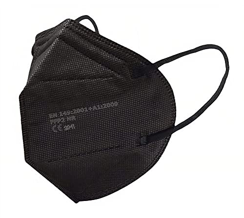 SALO MED 20 máscaras FFP2 negras – Certificado CE 2841 – Envasadas individualmente – Máscara de 5 capas – Protección con filtrado BFE > 99% – Caja de 20 unidades
