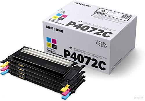 Samsung CLT-P4072C, SU382A, Negro, Cian, Magenta y Amarillo, Cartuchos Tóner Originales, Pack de 4, de 4.500 páginas, compatibles con impresoras Samsung LaserJet Color Serie CLP-320 y CLP-325