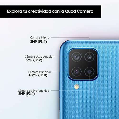 Samsung Smartphone Galaxy M12 con Pantalla Infinity-V TFT LCD de 6,5 Pulgadas, 4 GB de RAM y 64 GB de Memoria Interna Ampliable, Batería de 5000 mAh y Carga rápida Azul (ES Versión)
