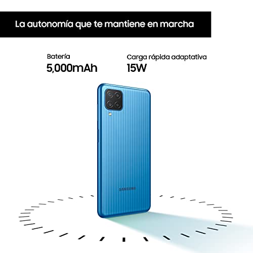 Samsung Smartphone Galaxy M12 con Pantalla Infinity-V TFT LCD de 6,5 Pulgadas, 4 GB de RAM y 64 GB de Memoria Interna Ampliable, Batería de 5000 mAh y Carga rápida Azul (ES Versión)