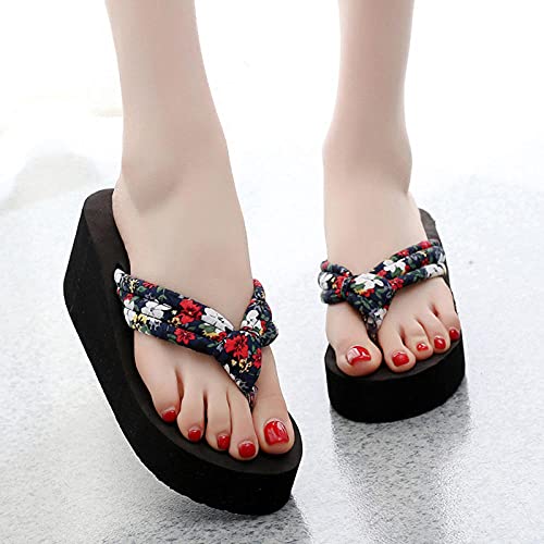 Sandalia Casual con Tiras,Sandalias de Moda de Verano de Verano, Hembra Cientos de Zapatillas Frescas de la Playa de la Playa-Azul Floral_36,Sandalias de Ducha