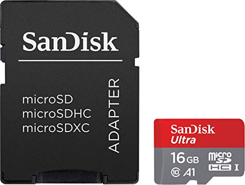 SanDisk Ultra Tarjeta de memoria microSDHC con adaptador SD, hasta 98 MB/s, rendimiento de apps A1, Clase 10, U1, 16 GB, Gris/ Rojo