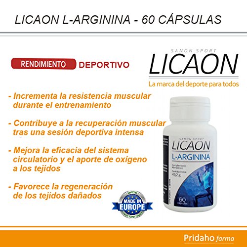 SANON - Sport Licaon L-arginina 60 Cápsulas De 820 Mg, One size, Vanilla, 49.2 Gramo