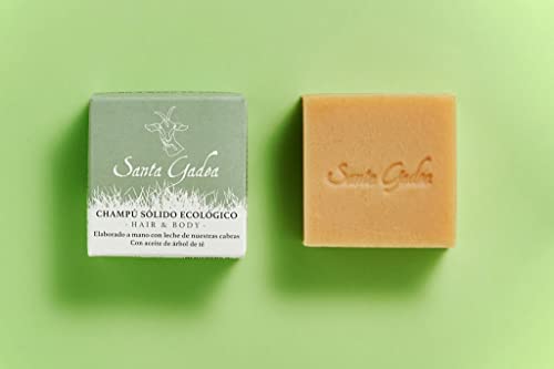 Santa Gadea Hair & Body 120 g | Champú con leche de cabra y aceite de árbol de té | Con aceite de oliva | Champu sólido ecológico sin sulfatos ni parabenos | 100% natural