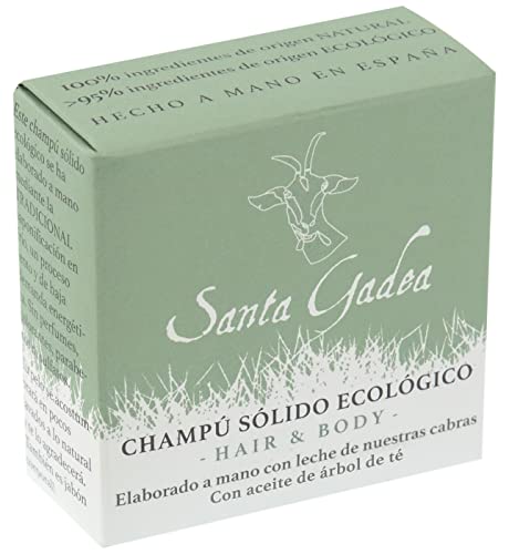 Santa Gadea Hair & Body 120 g | Champú con leche de cabra y aceite de árbol de té | Con aceite de oliva | Champu sólido ecológico sin sulfatos ni parabenos | 100% natural