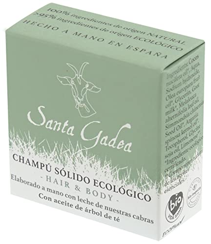 Santa Gadea Hair & Body 120 g | Champú con leche de cabra y aceite de árbol de té | Con aceite de oliva | Champu sólido ecológico sin sulfatos ni parabenos | 100% natural