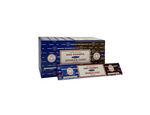 Satya 01302 Nag Champa & Arabian Oudh Combo Set de Varillas de Incienso, 12 Paquetes x 16 g, Multicolor, Talla única