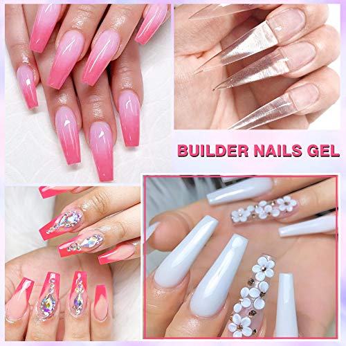 Saviland Gel Uñas Gel Constructor Uñas Kit – 4 Colores Kit De Extensión De Uñas De Gel Fortalecer Claro Rosa Blanco Nude Rosa Hard Gel Nail Art Manicura Set Con 100 Piezas Formas De Uñas Pincel