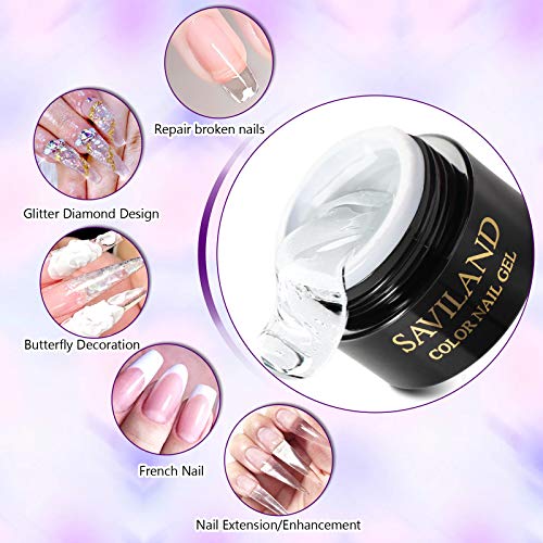 Saviland Gel Uñas Gel Constructor Uñas Kit – 4 Colores Kit De Extensión De Uñas De Gel Fortalecer Claro Rosa Blanco Nude Rosa Hard Gel Nail Art Manicura Set Con 100 Piezas Formas De Uñas Pincel