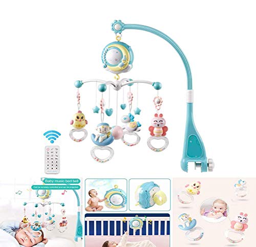 SayHia Móvil Musical para Cuna de Bebé con Mando a Distancia Luz de Estrellas Campanilla Decoración,Cuna Móvil para Música para Bebés, Soporte Móvil Musical para Cochecito Y Cunas, Azul