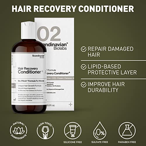Scandinavian Biolabs | Acondicionador de recuperación de cabello para mujer | Tratamiento natural para el crecimiento del cabello | Protege los mechones capilares, recupera los tallos