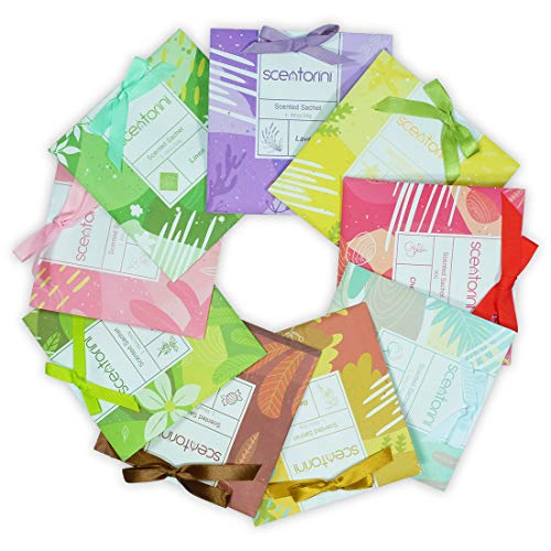 SCENTORINI 9 bolsitas de Fragancia de 30 g para cajones, armarios, Cereza, algodón Fresco, pachulí, Caramelo, Sakura, bergamota, Lavanda, Lino, ylang-ylang