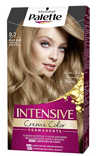 Schwarzkopf Palette Intensive Creme Color – Tono 8.2 cabello Rubio Beige - Coloración Permanente de Cuidado con Aceite de Marula – Óptima cobertura de canas – Color duradero hasta 8 semanas