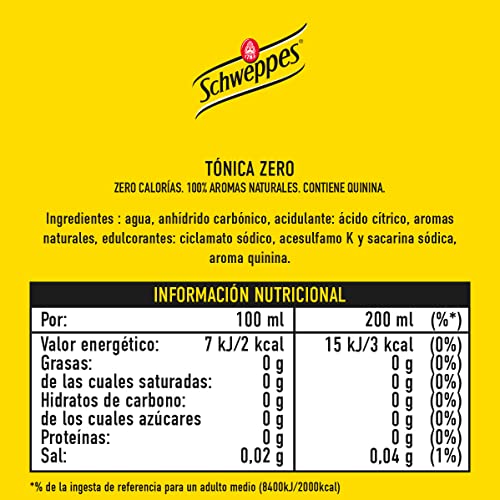 Schweppes Tónica Zero, Sin Azúcar ni Calorías - Botella PET 1L